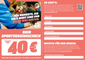 DOSB-Förderprogramm „Restart – Sport bewegt Deutschland“: Kostenlos zurück in den Verein – Der Sportvereinsscheck !